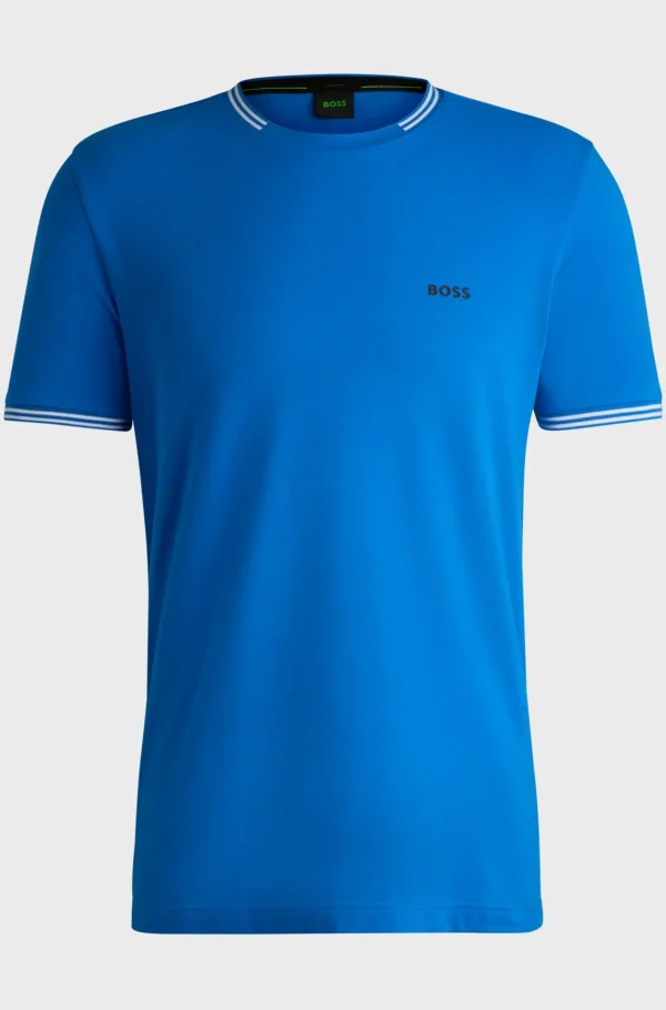 HUGO BOSS T-Shirts>T-shirt De Algodão Elástico Com Riscas E Logótipo