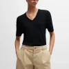 MULHER HUGO BOSS T-Shirts E Tops>T-shirt De Gola Em V Em Linho
