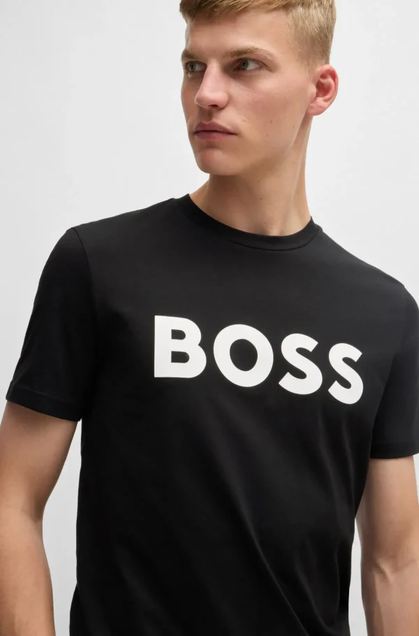 HUGO BOSS T-Shirts>T-shirt De Jersey De Algodão Com Logótipo Em Borracha