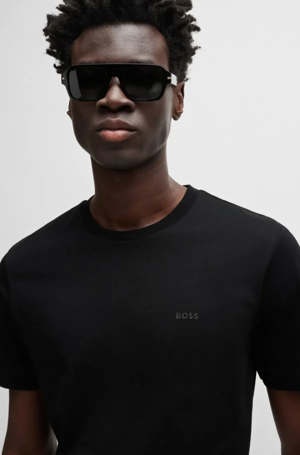 HUGO BOSS T-Shirts>T-shirt De Jersey De Algodão Com Logótipo Em Borracha