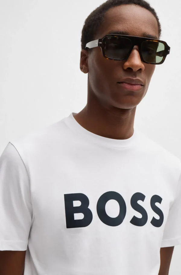 HUGO BOSS T-Shirts>T-shirt De Jersey De Algodão Com Logótipo Em Borracha