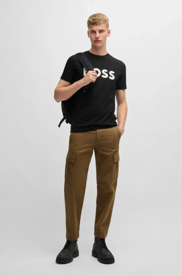 HUGO BOSS T-Shirts>T-shirt De Jersey De Algodão Com Logótipo Em Borracha
