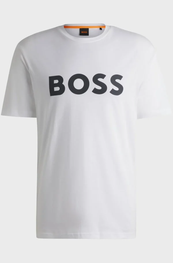 HUGO BOSS T-Shirts>T-shirt De Jersey De Algodão Com Logótipo Em Borracha