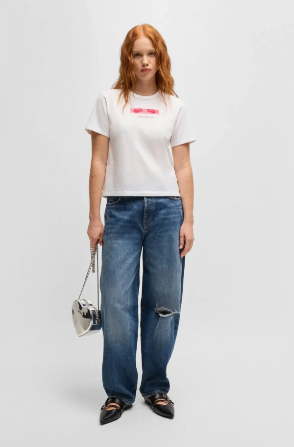 MULHER HUGO BOSS T-Shirts E Tops>T-shirt Em Algodão Com Estampado Gráfico Sazonal