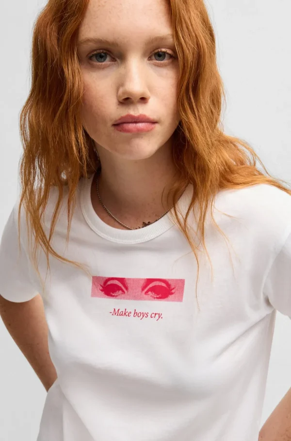 MULHER HUGO BOSS T-Shirts E Tops>T-shirt Em Algodão Com Estampado Gráfico Sazonal