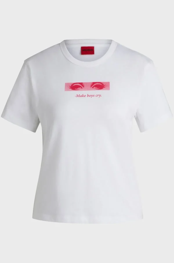MULHER HUGO BOSS T-Shirts E Tops>T-shirt Em Algodão Com Estampado Gráfico Sazonal