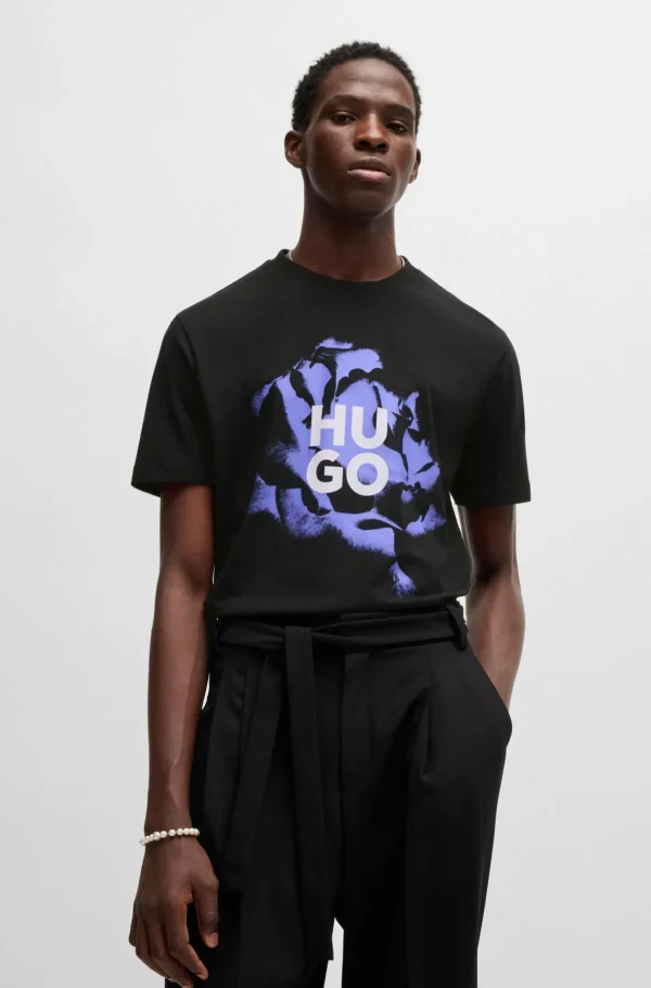 HUGO BOSS T-Shirts>T-shirt Em Jersey De Algodão Com Arte E Logótipo