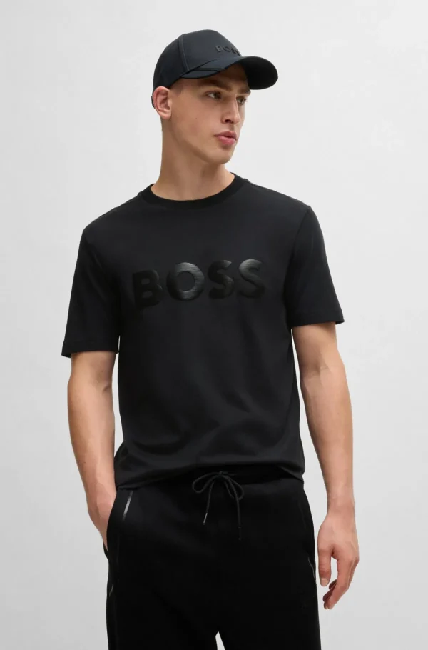 HUGO BOSS T-Shirts>T-shirt Em Jersey De Algodão Com Logótipo De Efeito Espelhado Estampado