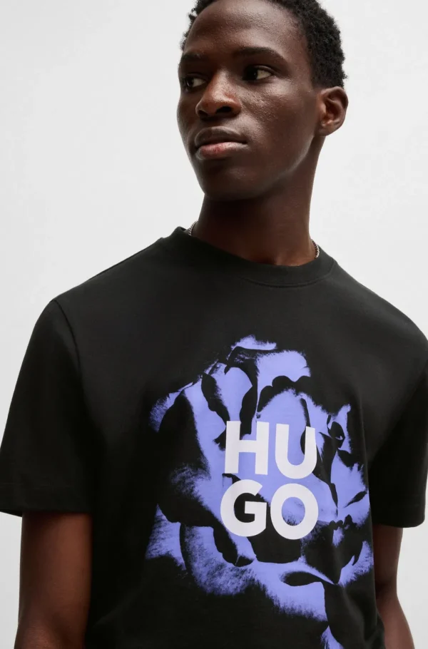 HUGO BOSS T-Shirts>T-shirt Em Jersey De Algodão Com Arte E Logótipo