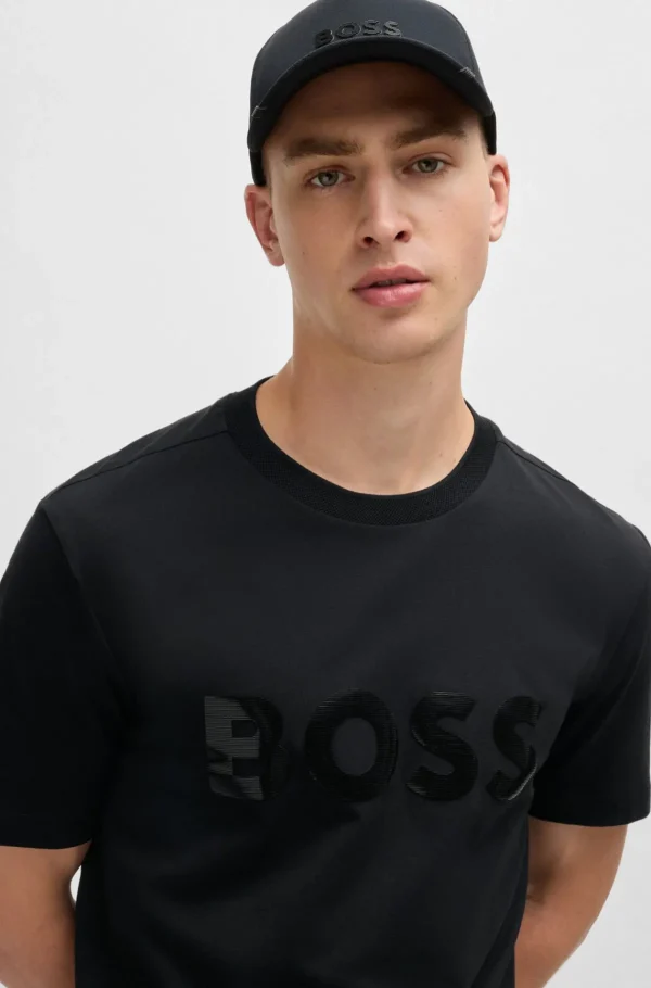 HUGO BOSS T-Shirts>T-shirt Em Jersey De Algodão Com Logótipo De Efeito Espelhado Estampado