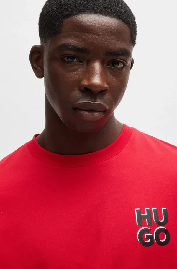 HUGO BOSS T-Shirts>T-shirt Em Jersey De Algodão, Com Logótipo Sobreposto Estampado