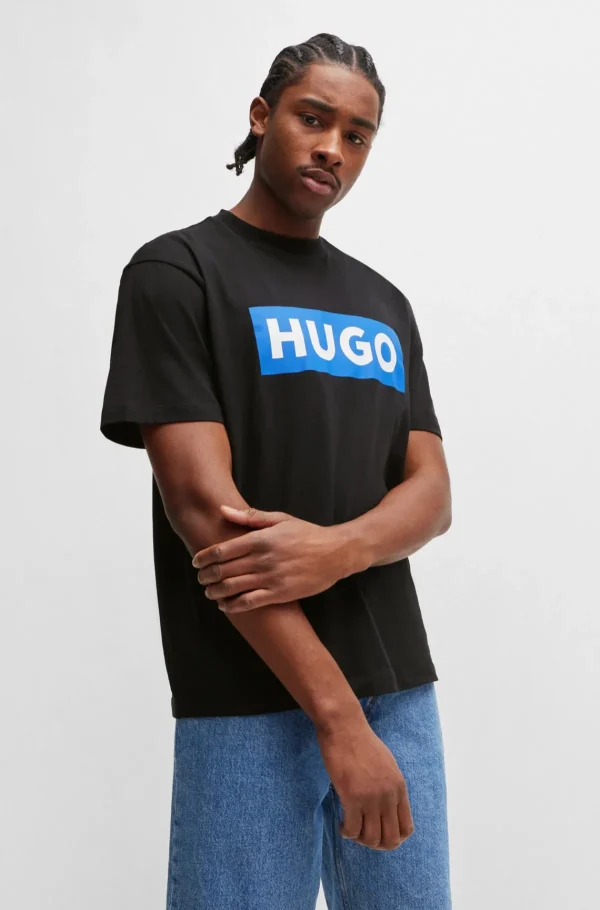 MULHER HUGO BOSS T-Shirts E Tops>T-shirt Em Jersey De Algodão Com Logótipo Azul