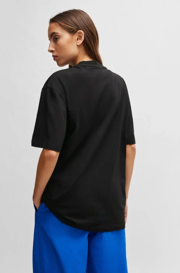 MULHER HUGO BOSS T-Shirts E Tops>T-shirt Em Jersey De Algodão Com Logótipo Azul