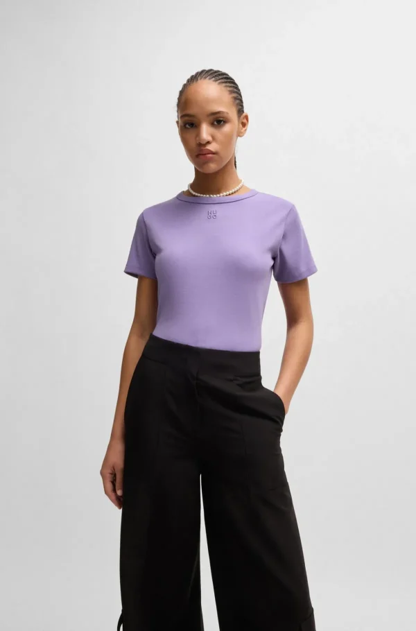 MULHER HUGO BOSS T-Shirts E Tops>T-shirt Em Mistura De Algodão Com Bordado De Logótipo Sobreposto