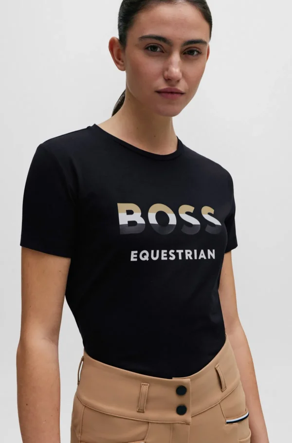 MULHER HUGO BOSS Roupa De Equitação>T-shirt Equestre De Algodão Elástico Com Detalhes De Logótipo