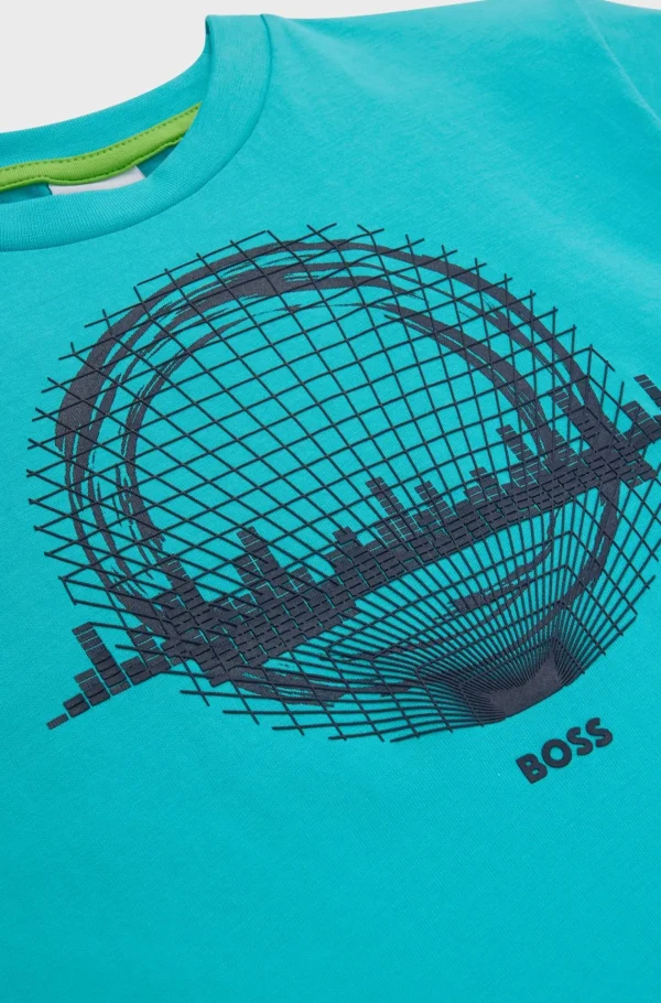Crianças HUGO BOSS Partes De Baixo Para Rapaz>T-shirt Para Criança De Ajuste Largo Em Algodão Com Logótipo Estampado