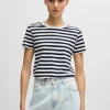 MULHER HUGO BOSS T-Shirts E Tops>T-shirt às Riscas Em Algodão