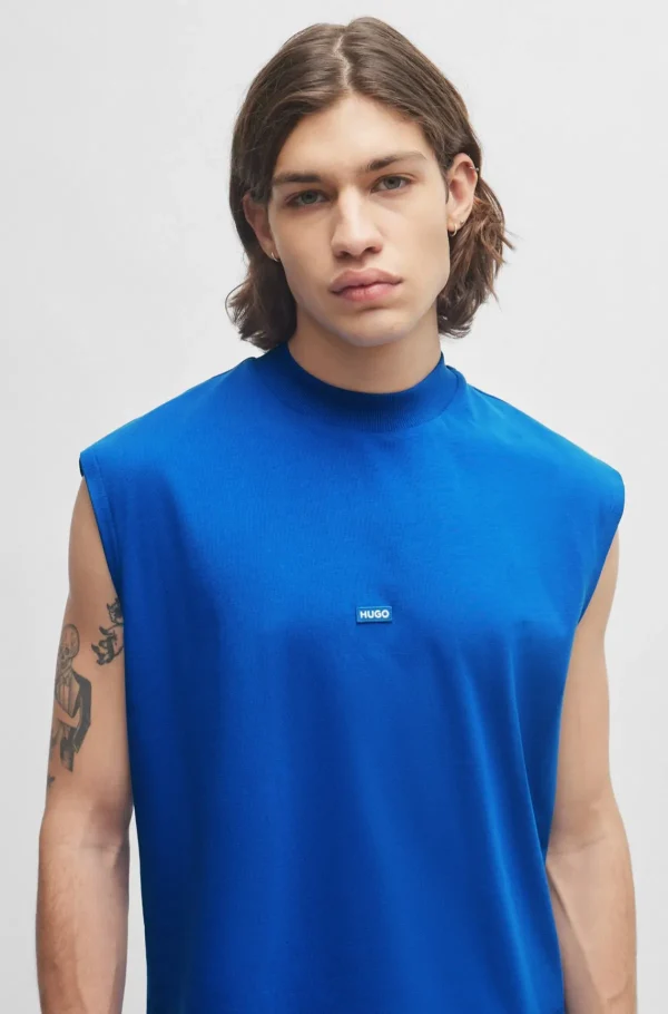 HUGO BOSS T-Shirts>T-shirt Sem Mangas Em Jersey De Algodão Com Etiqueta Do Logótipo Azul