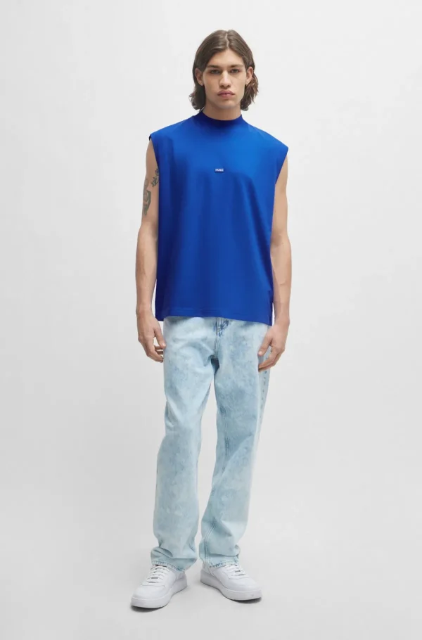 HUGO BOSS T-Shirts>T-shirt Sem Mangas Em Jersey De Algodão Com Etiqueta Do Logótipo Azul