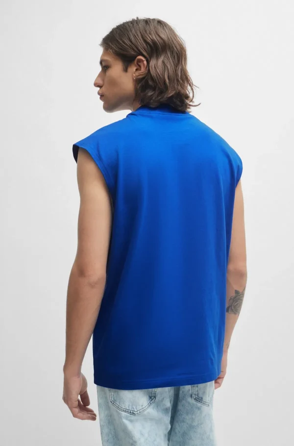 HUGO BOSS T-Shirts>T-shirt Sem Mangas Em Jersey De Algodão Com Etiqueta Do Logótipo Azul