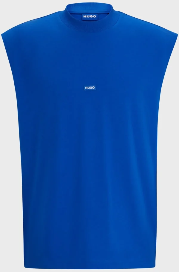 HUGO BOSS T-Shirts>T-shirt Sem Mangas Em Jersey De Algodão Com Etiqueta Do Logótipo Azul