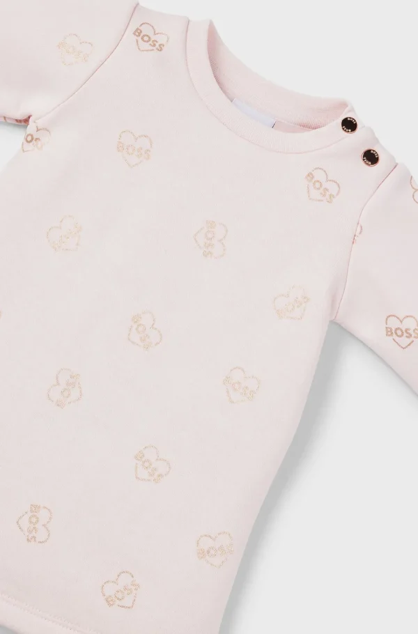 Crianças HUGO BOSS Partes De Cima Para Rapariga>Vestido Com Capuz Em Mistura De Algodão Para Bebé Com Estampa De Logótipo