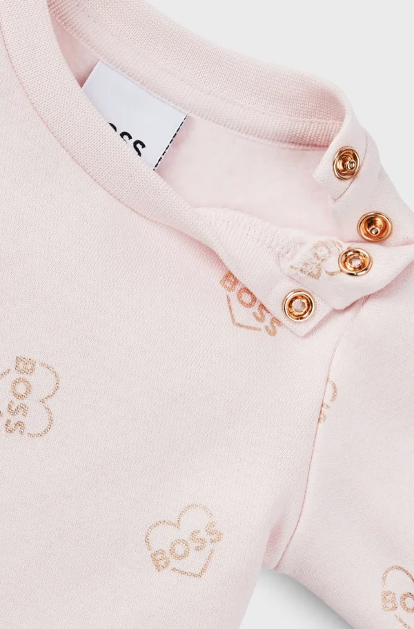 Crianças HUGO BOSS Partes De Cima Para Rapariga>Vestido Com Capuz Em Mistura De Algodão Para Bebé Com Estampa De Logótipo
