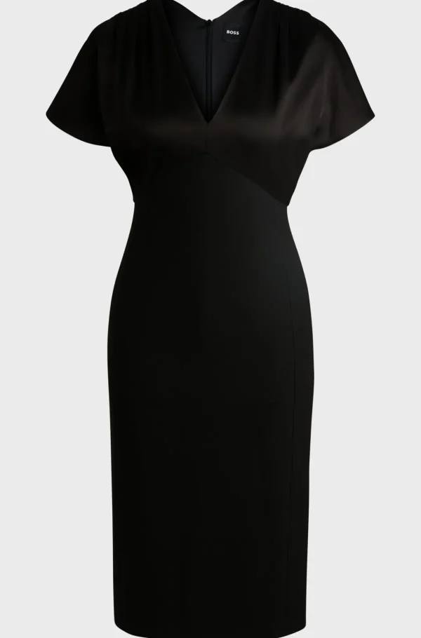 MULHER HUGO BOSS Vestidos E Macacões>Vestido De Gola Em V De Ajuste Slim Em Materiais Mistos