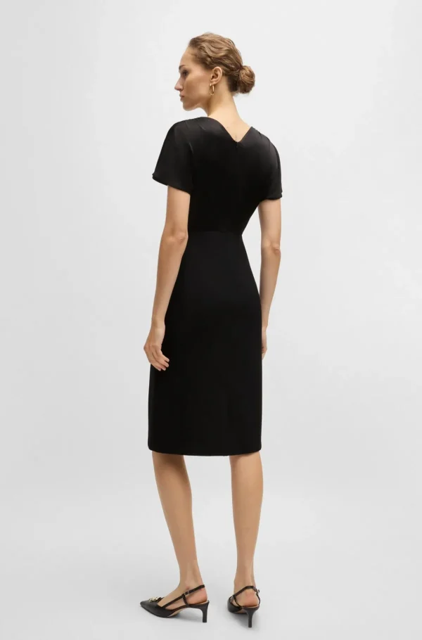 MULHER HUGO BOSS Vestidos E Macacões>Vestido De Gola Em V De Ajuste Slim Em Materiais Mistos