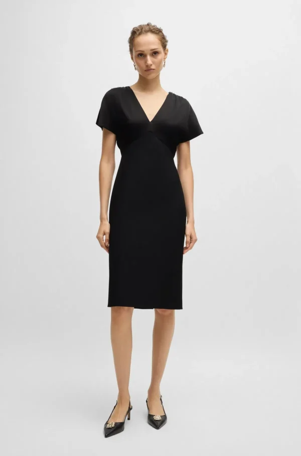 MULHER HUGO BOSS Vestidos E Macacões>Vestido De Gola Em V De Ajuste Slim Em Materiais Mistos