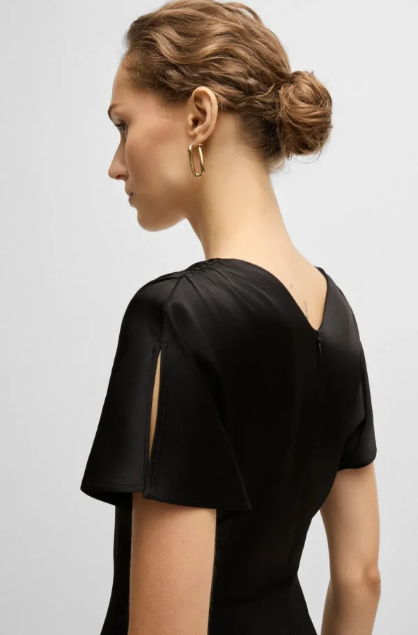 MULHER HUGO BOSS Vestidos E Macacões>Vestido De Gola Em V De Ajuste Slim Em Materiais Mistos