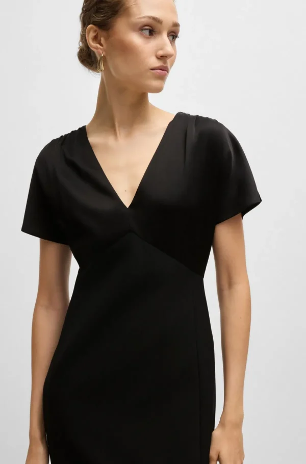 MULHER HUGO BOSS Vestidos E Macacões>Vestido De Gola Em V De Ajuste Slim Em Materiais Mistos