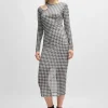 MULHER HUGO BOSS Vestidos E Macacões>Vestido De Malha Estampada Com Gola Recortada
