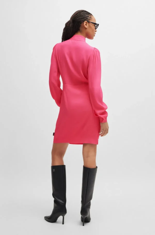 MULHER HUGO BOSS Vestidos E Macacões>Vestido De Manga Comprida Em Tecido Crepe Com Gola Em Laço