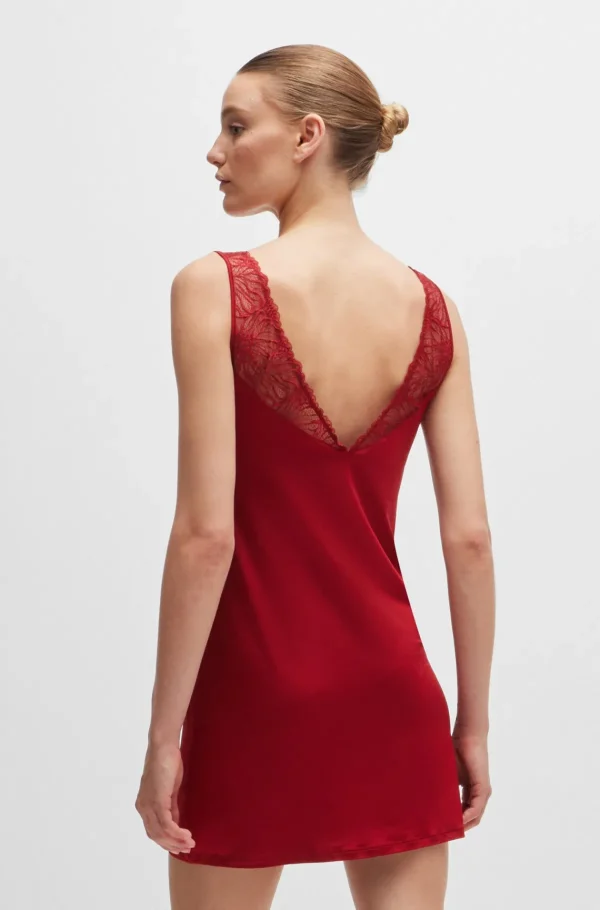 MULHER HUGO BOSS Pijamas E Loungewear>Vestido De Noite Em Jersey Com Acabamentos Em Renda Elástica