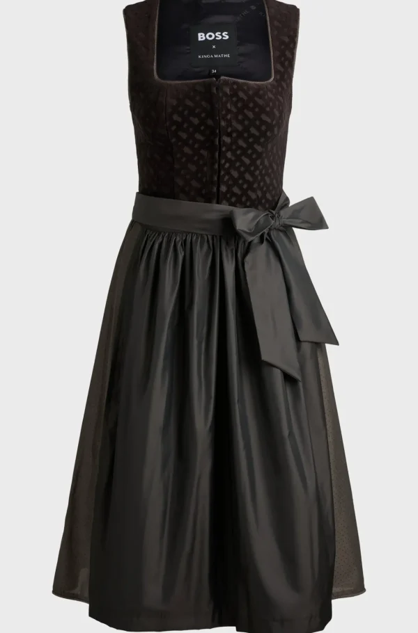 MULHER HUGO BOSS Vestidos E Macacões>Vestido Dirndl BOSS X Kinga Mathe Em Cinzento-escuro Com Corpete Monograma
