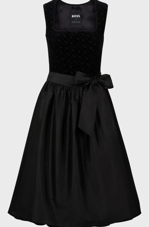 MULHER HUGO BOSS Vestidos E Macacões>Vestido Dirndl BOSS X Kinga Mathe Com Corpete Em Veludo Com Monograma