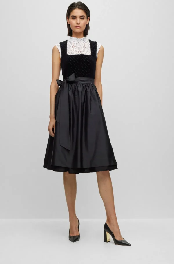 MULHER HUGO BOSS Vestidos E Macacões>Vestido Dirndl BOSS X Kinga Mathe Com Corpete Em Veludo Com Monograma
