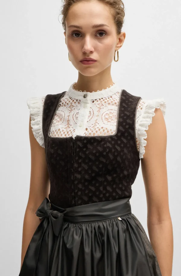 MULHER HUGO BOSS Vestidos E Macacões>Vestido Dirndl BOSS X Kinga Mathe Em Cinzento-escuro Com Corpete Monograma