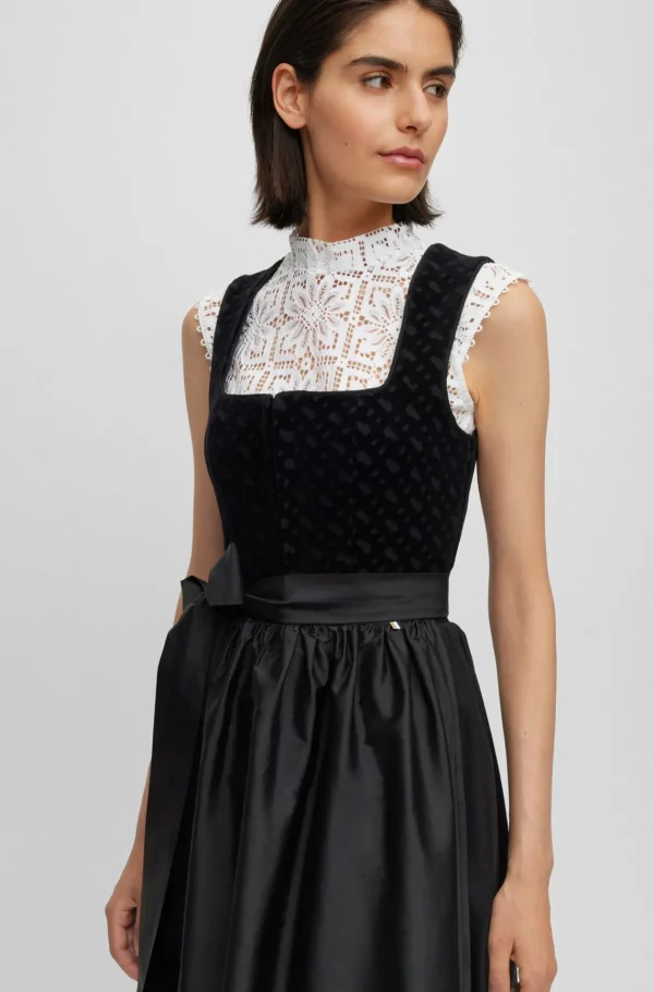 MULHER HUGO BOSS Vestidos E Macacões>Vestido Dirndl BOSS X Kinga Mathe Com Corpete Em Veludo Com Monograma