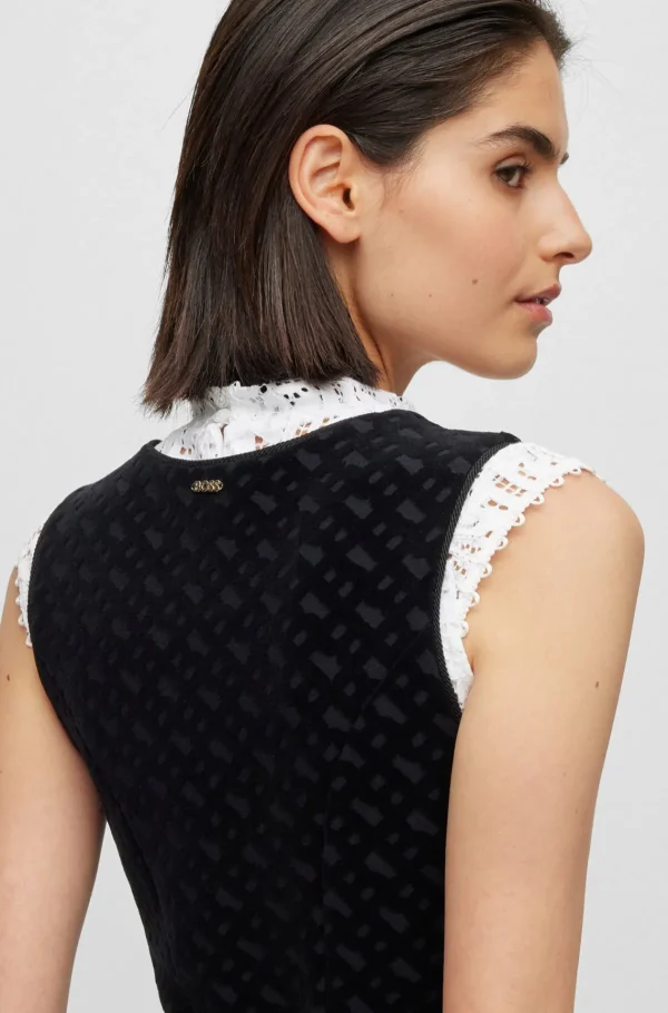 MULHER HUGO BOSS Vestidos E Macacões>Vestido Dirndl BOSS X Kinga Mathe Com Corpete Em Veludo Com Monograma