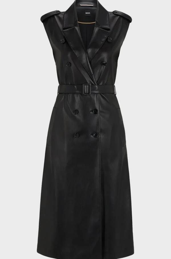 MULHER HUGO BOSS Vestidos E Macacões>Vestido Em Pele Sintética Com Frente Trespassada