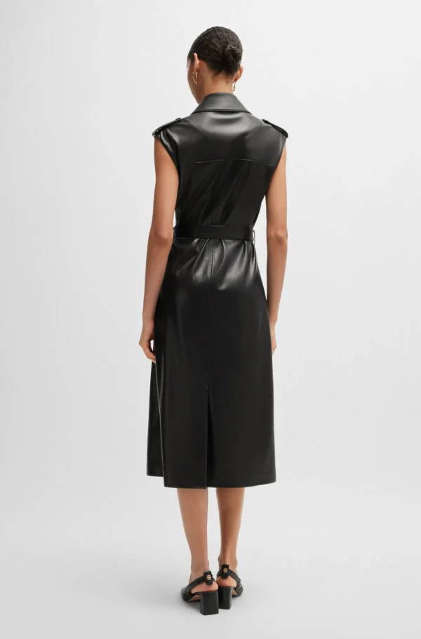 MULHER HUGO BOSS Vestidos E Macacões>Vestido Em Pele Sintética Com Frente Trespassada