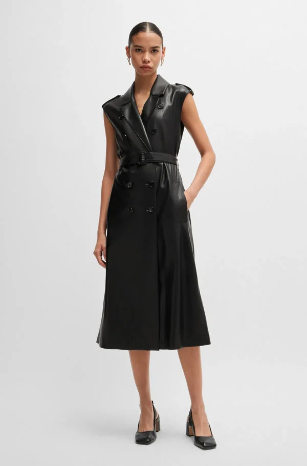 MULHER HUGO BOSS Vestidos E Macacões>Vestido Em Pele Sintética Com Frente Trespassada