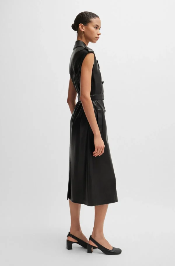 MULHER HUGO BOSS Vestidos E Macacões>Vestido Em Pele Sintética Com Frente Trespassada