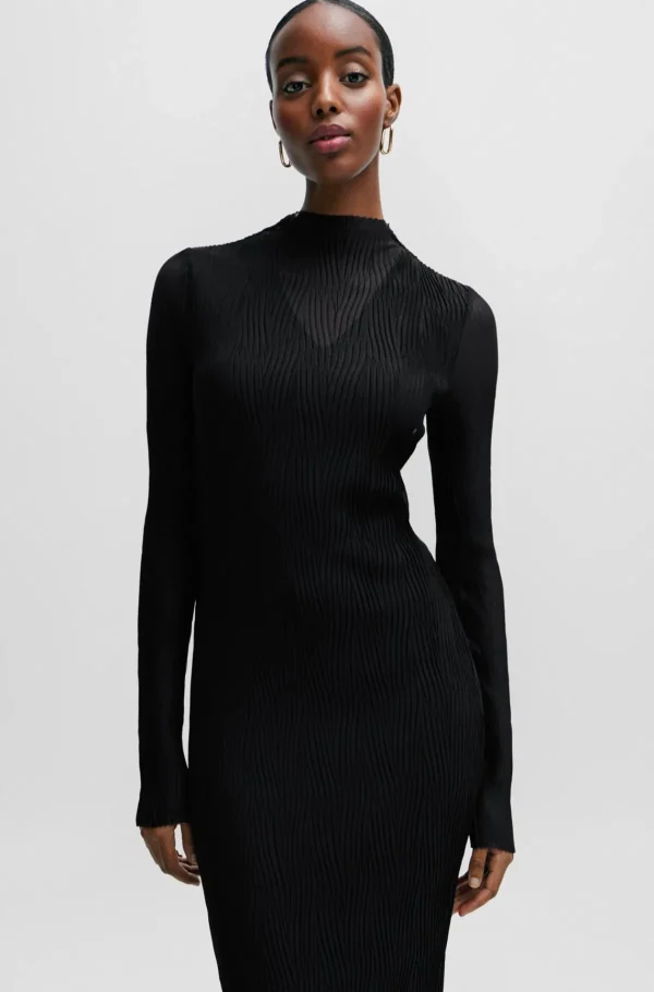 MULHER HUGO BOSS Vestidos E Macacões>Vestido Forrado Em Tule Plissado Com Meia Gola