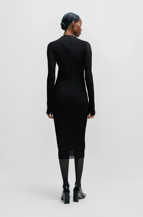 MULHER HUGO BOSS Vestidos E Macacões>Vestido Forrado Em Tule Plissado Com Meia Gola