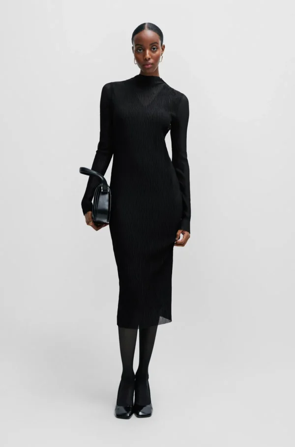 MULHER HUGO BOSS Vestidos E Macacões>Vestido Forrado Em Tule Plissado Com Meia Gola