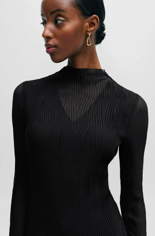MULHER HUGO BOSS Vestidos E Macacões>Vestido Forrado Em Tule Plissado Com Meia Gola