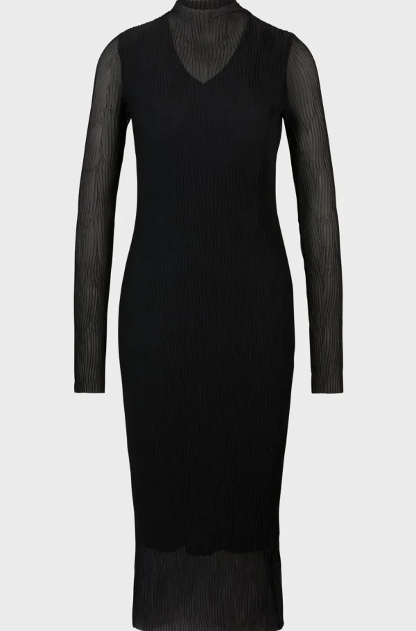 MULHER HUGO BOSS Vestidos E Macacões>Vestido Forrado Em Tule Plissado Com Meia Gola